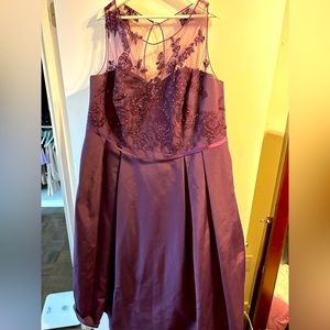 David’s Bridal Plum Lace Formal Gown with sash